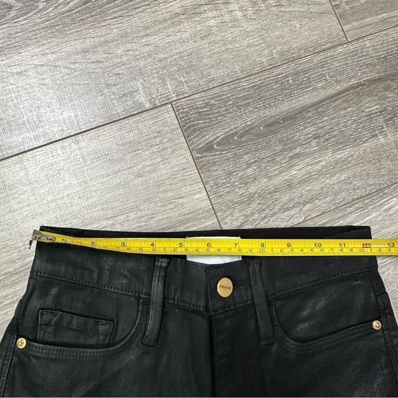 FRAME Le Sylvie Slender Straight black high rise waxed raw hem ankle Jeans - Picture 9 of 9